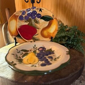 Home Trends Ceramic Fruit Pattern Pottery Plates, Set of 4, 8.5 Inch Round